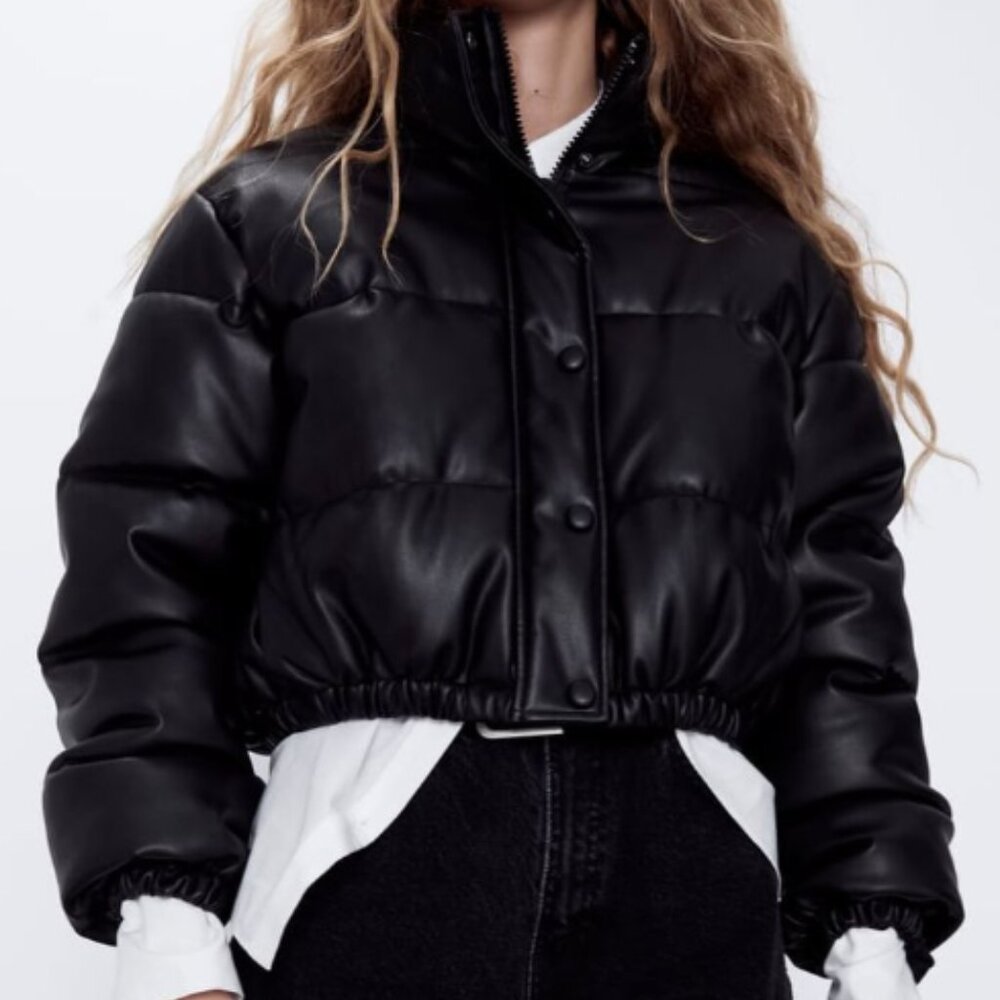 ZARA Faux Leather Puffer Jacket Women's S